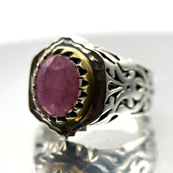 Men's Ruby Ring - Natural Ruby Sterling Silver Ring - July Birthstone Jewelry - - Picture 1 of 3